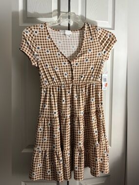 Planet Gold Plaid Floral Babydoll Mini Dress NWT Cottagecore Tiered Dress Small